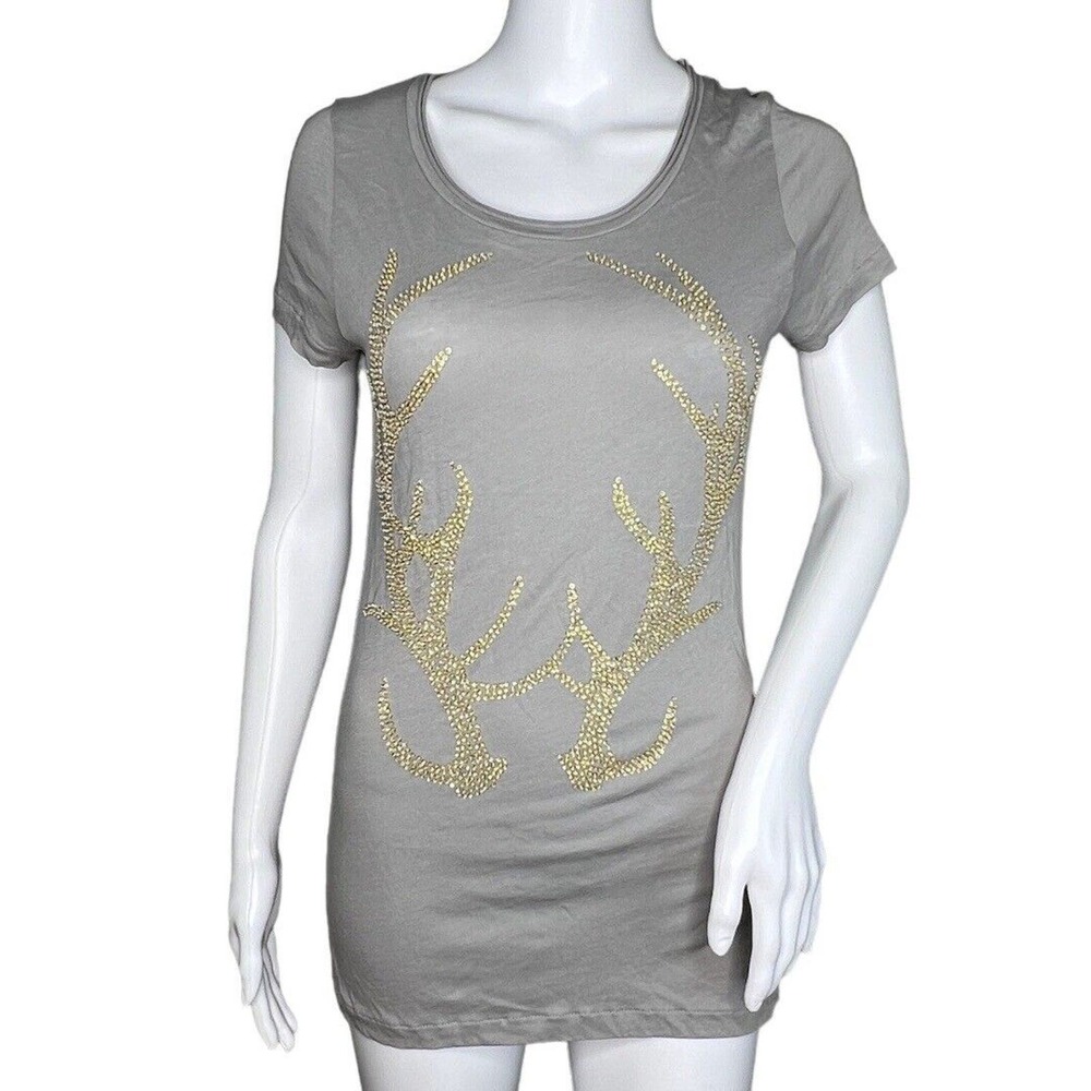 J‎ Crew Graphic Tee Size S Gold Antler Deer Print Boho Festival Womens Top